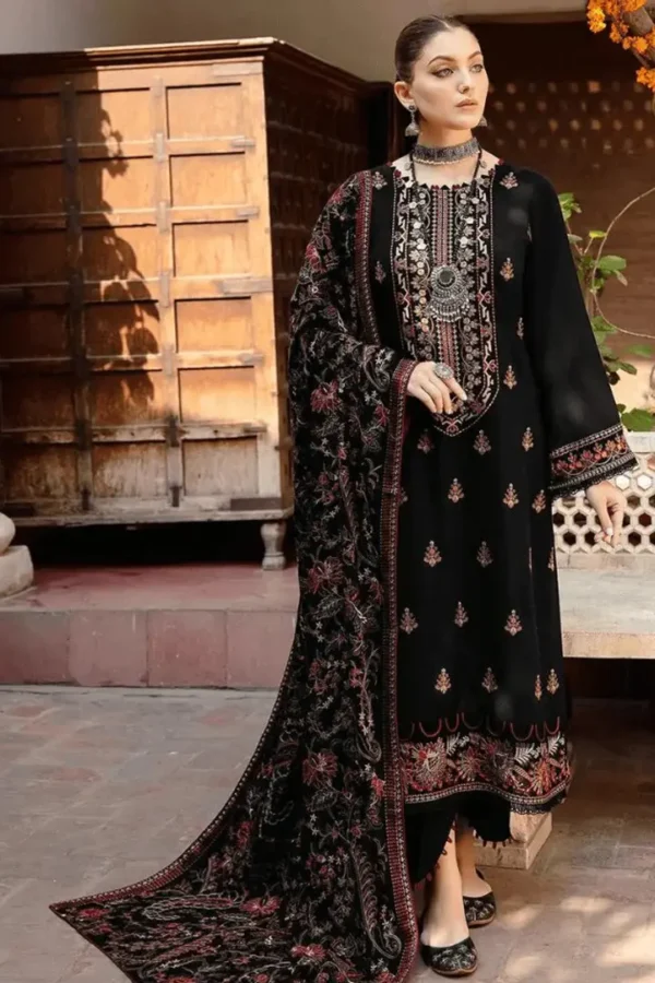 RM-650 Unstitched Heavy Embroidered Dhanak Suit With Embroidered Dhanak Shawl