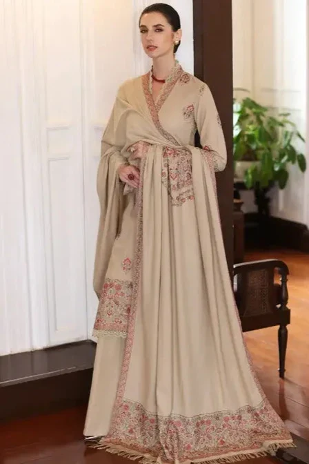 Unstitched Embroidered Dhanak Wool Suit With Embroidered Dhanak Shawl