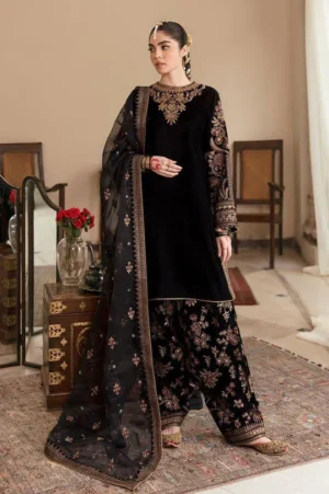 BR_804 Sequence Embroidered 9000 Micro Velvet 3Pc With Organza Embroidered Dupatta