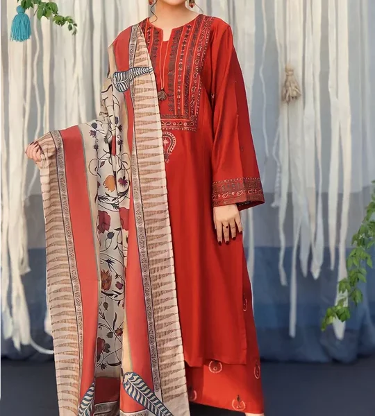 BR_925 Dhanak Embroidered Suit With Digital Printed Wool Shawl