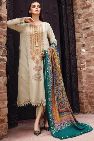 RM670 Dhanak Embroidered Suit With Digital Printed Wool Shawl