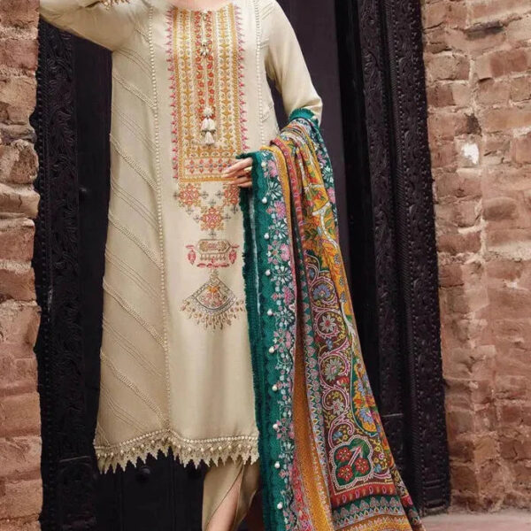 RM670 Dhanak Embroidered Suit With Digital Printed Wool Shawl