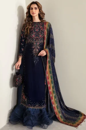 MJ-995 Embroidered 9000 Micro Velvet 3Pc With Embroidered Chiffon Dupatta
