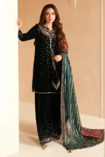 MJ-996 Embroidered 9000 Micro Velvet 3Pc With Embroidered Chiffon Dupatta