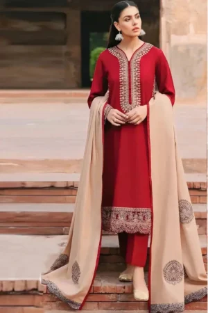 ZK-970 Unstitched Embroidered Dhanak Suit With Embroidered Dhanak Shawl