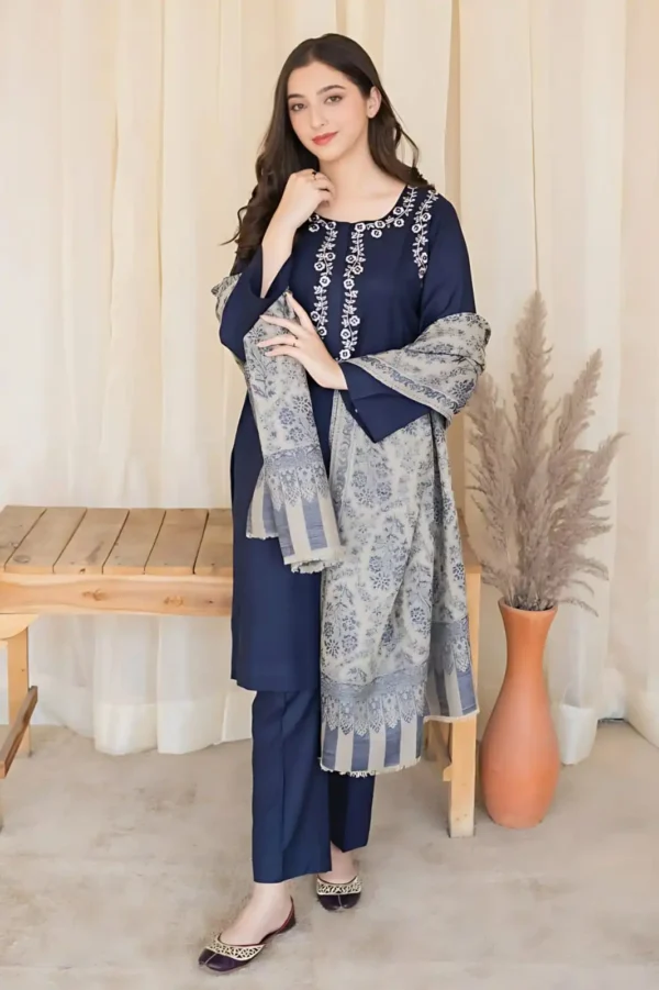 MB-830 Unstitched Fully Embroided Dhanak Suit With Wool Shawl