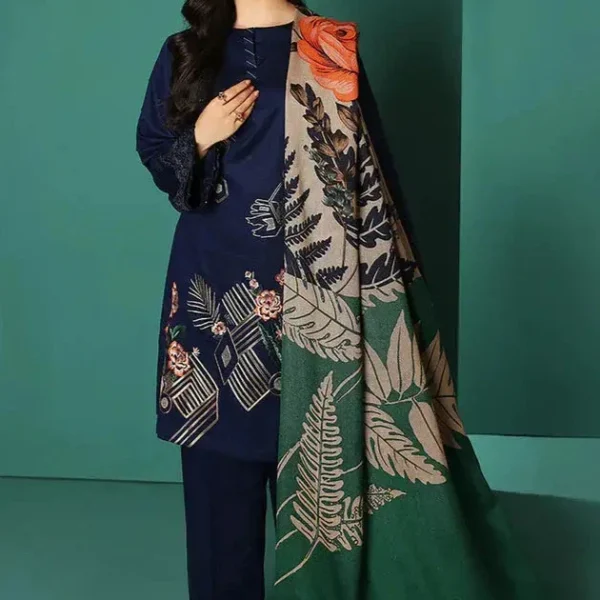 NS-195 Unstitched Fully Embroided Dhanak Suit With Wool Shawl