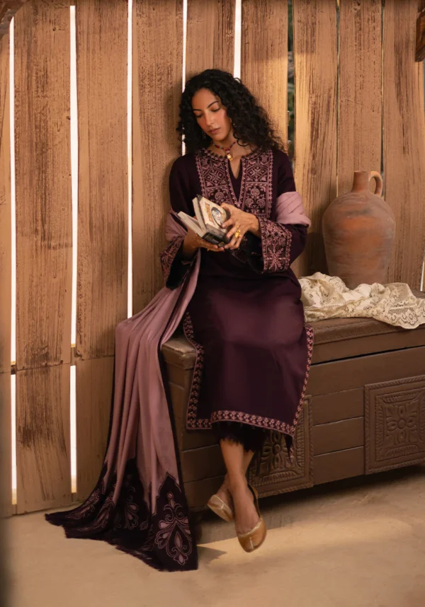 RP-605 Unstitched Dhanak Stuff Full Embroidered Suit With Digital Printed Wool Shawl