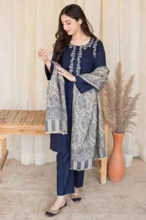 MB-830 Unstitched Fully Embroided Dhanak Suit With Wool Shawl