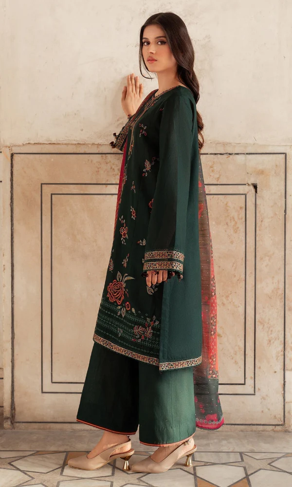 JZ-580 Dhanak Embroidered Suit With Digital Printed Woolen Shawl