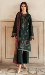 JZ-580 Dhanak Embroidered Suit With Digital Printed Woolen Shawl