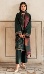 JZ-580 Dhanak Embroidered Suit With Digital Printed Woolen Shawl