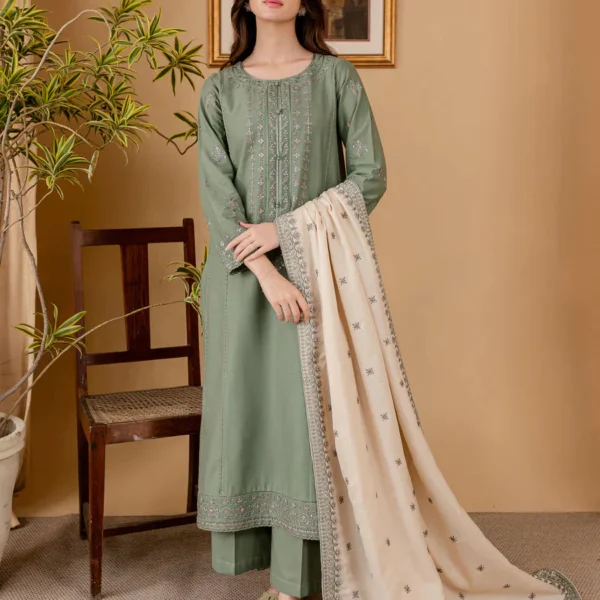 RP-600 Unstitched Dhanak Stuff Full Embroidered Suit With Full Embroidered Shawl