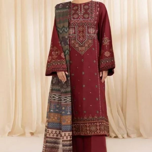 SP-715 Unstitched Embroidered Dhanak Suit 3pc With Digital Printed Woolen Shawl