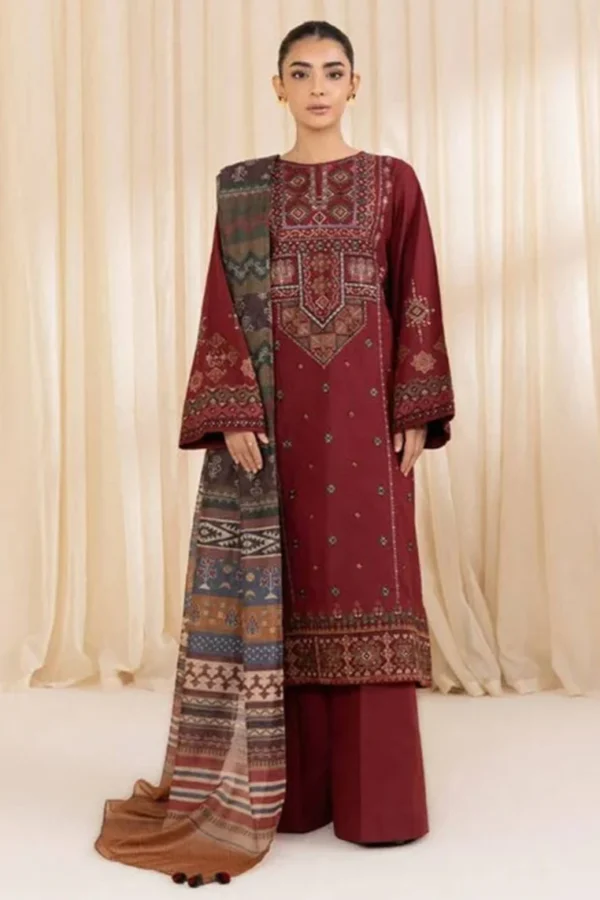 SP-715 Unstitched Embroidered Dhanak Suit 3pc With Digital Printed Woolen Shawl