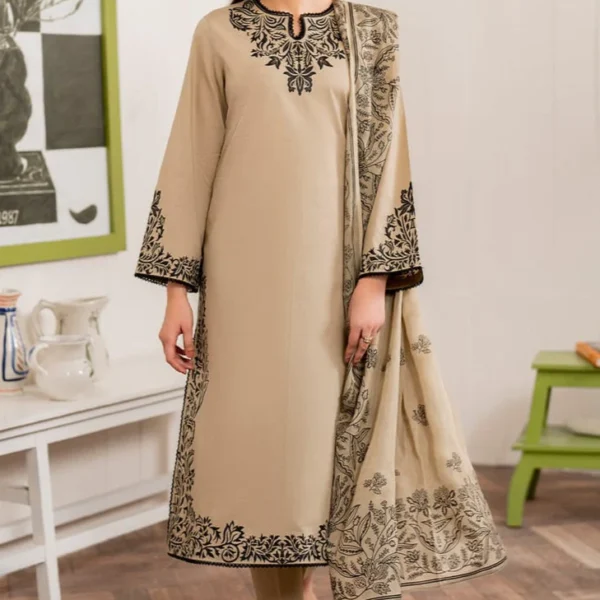 SPL-746 Unstitched Embroidered Dhanak Suit 3pc With Digital Printed Woolen Shawl
