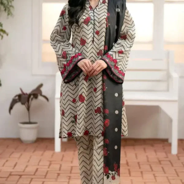 BK178 Khaddar 3pc Digital Printed Suit With Digital Printed Khaddar Dupatta