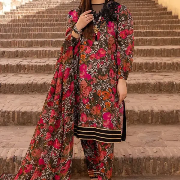 Linen Unstitched Digital Printed Suit With Linen Dupatta