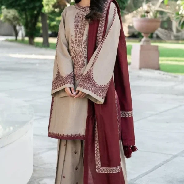 KD910 Unstitched Heavy Embroidered Dhanak Suit With Embroidered Dhanak Shawl
