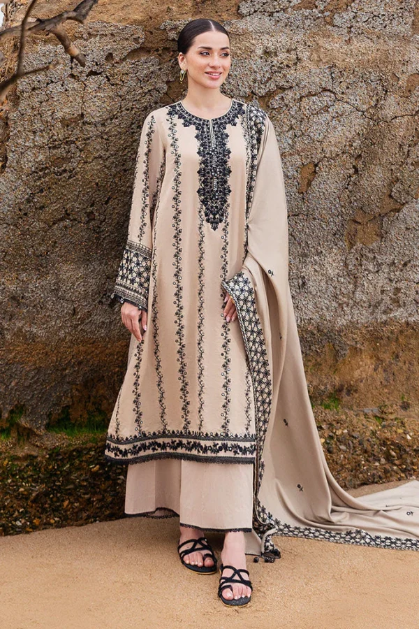 AJ-950 Unstitched Fully Embroidered Dhanak Suit With Embroidered Dhanak Shawl