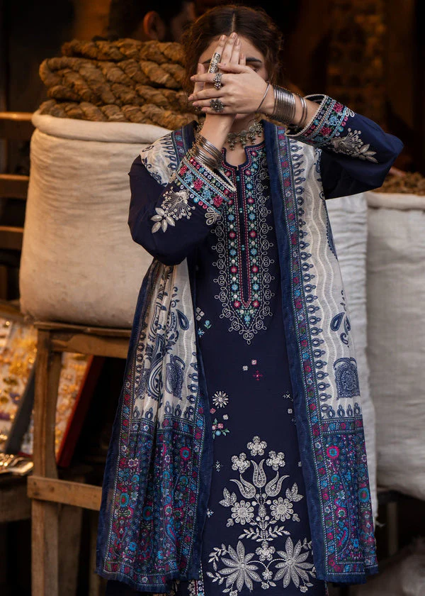 AK-905 Dhanak Embroidered Suit With Digital Printed Woolen Shawl