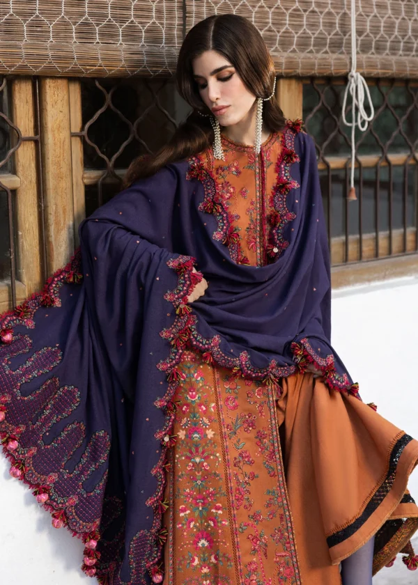 MB-610 Unstitched Heavy Embroidered Dhanak Suit With Embroidered Dhanak Shawl
