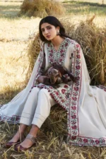 3 Piece - Unstitched Dhanak Stuff Full Embroidered Suit With Dhanak Embroiderd Shawl
