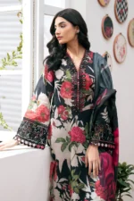 BQ-36 Digital Printed Khaddar Suit 3pc with Khaddar Digital Printed Dupatta & Embroidered Patches