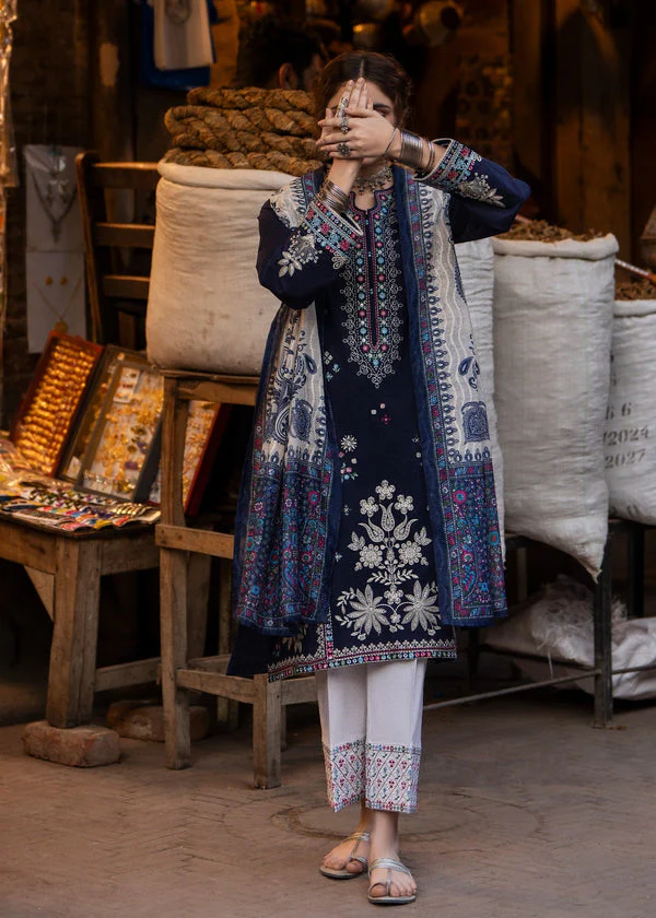 AK-905 Dhanak Embroidered Suit With Digital Printed Woolen Shawl