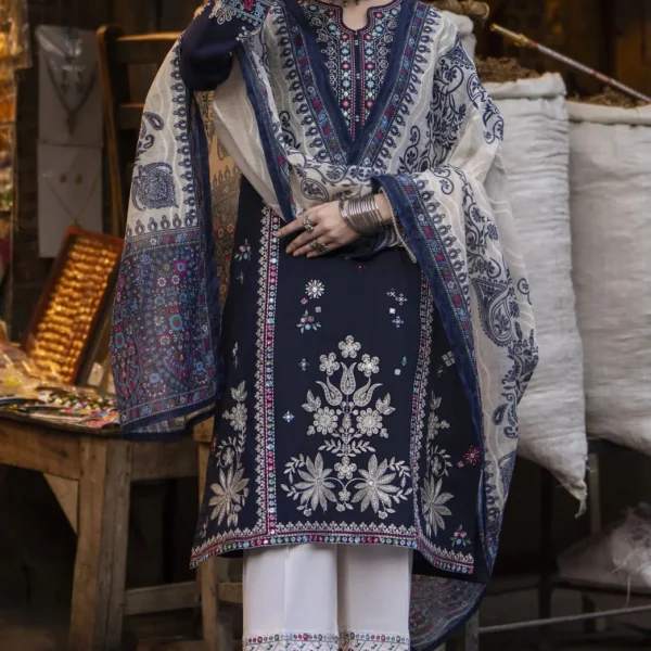 AK-905 Dhanak Embroidered Suit With Digital Printed Woolen Shawl