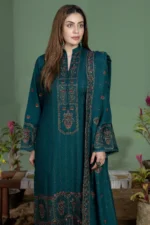 AJ-940 Unstitched Dhanak Stuff Full Embroidered Suit With Dhanak Embroiderd Shawl