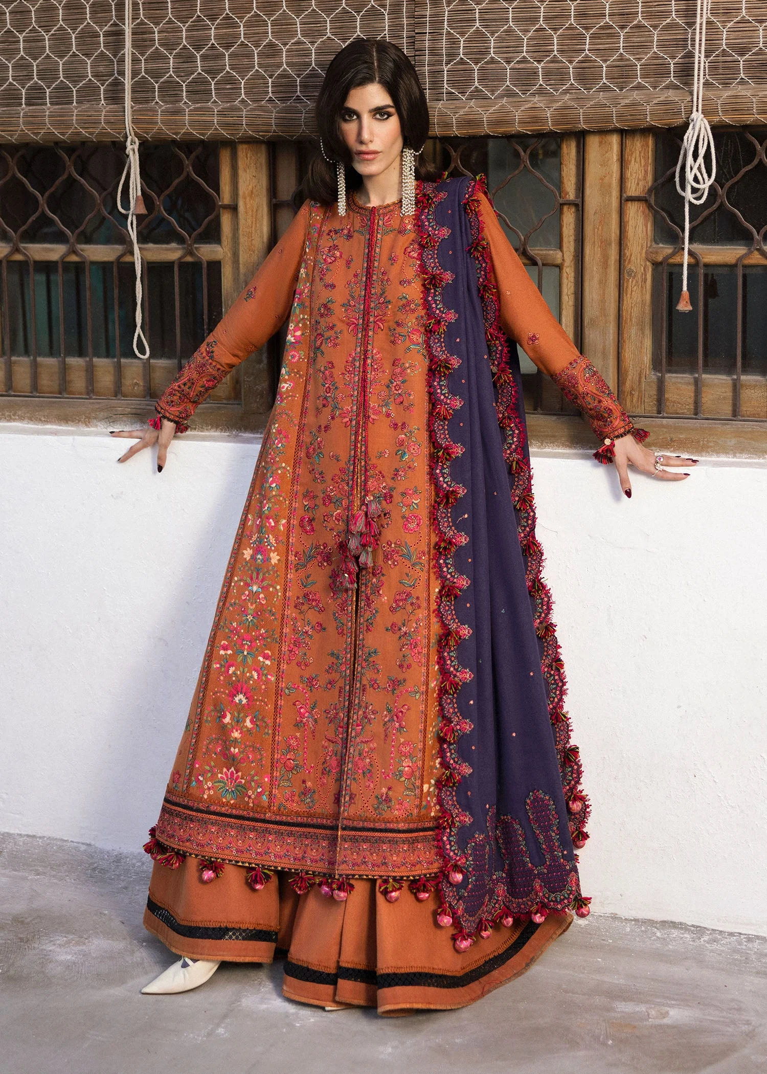 MB-610 Unstitched Heavy Embroidered Dhanak Suit With Embroidered Dhanak Shawl