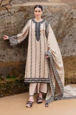 AJ-950 Unstitched Fully Embroidered Dhanak Suit With Embroidered Dhanak Shawl