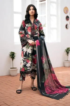 BQ-36 Digital Printed Khaddar Suit 3pc with Khaddar Digital Printed Dupatta & Embroidered Patches