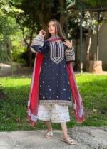 RR-610 Unstitched Dhanak Stuff Full Embroidered Suit With Printed Wool Shawl