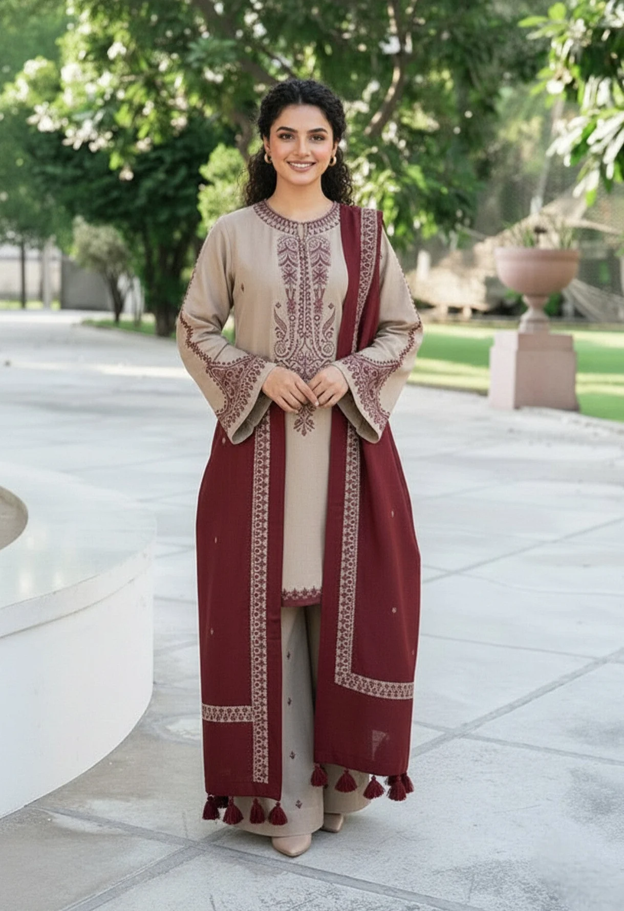 KD-910 Unstitched Heavy Embroidered Dhanak Suit With Embroidered Dhanak Shawl