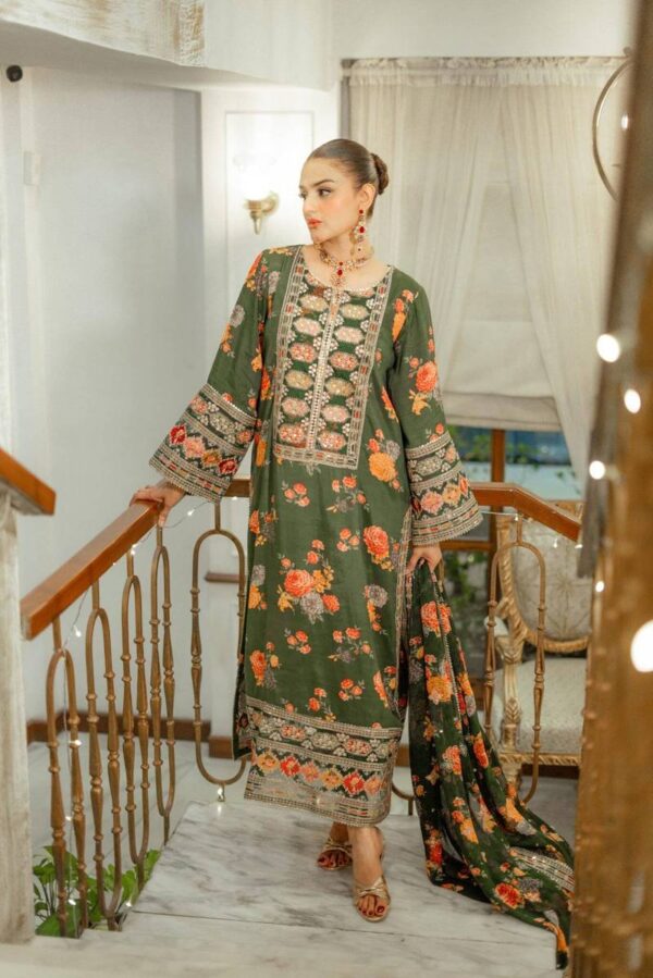 Unstitched Silk Stuff Full Embroidered Suit With Four-sided Silk Embroidered Dupatta With Extra Patches