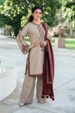 KD-910 Unstitched Heavy Embroidered Dhanak Suit With Embroidered Dhanak Shawl