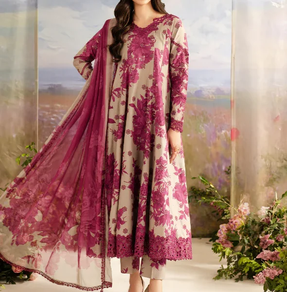 IZ-72 Digital Printed Khaddar Suit 3pc with Khaddar Digital Printed Dupatta & Embroidered Patches