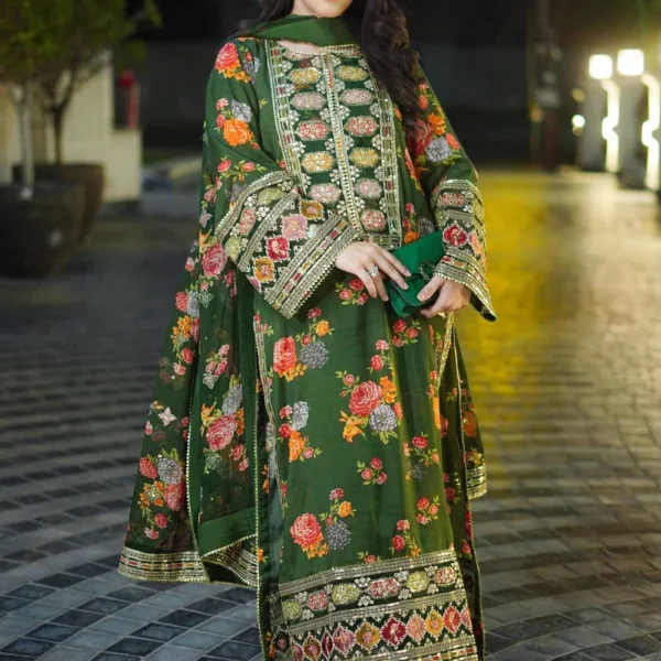 Unstitched Silk Stuff Full Embroidered Suit With Four-sided Silk Embroidered Dupatta With Extra Patches