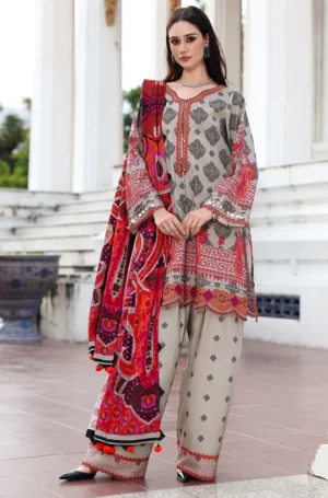 CH-75 Unstitched Digital Printed Khaddar Fabric With Embroidered Laces