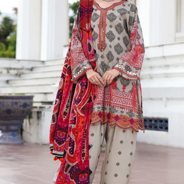 CH-75 Unstitched Digital Printed Khaddar Fabric With Embroidered Laces