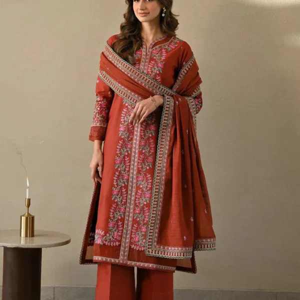 CO-635 Unstitched Embroidered Dhanak Suit 3pc With Embroidered Dhanak Shawl