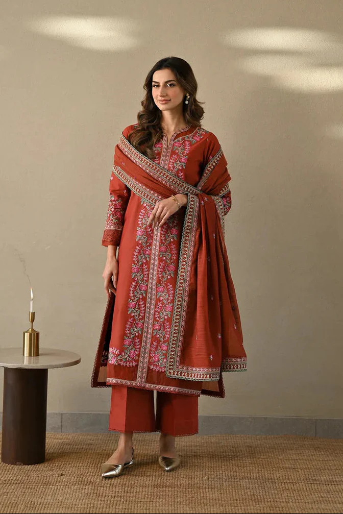 CO-635 Unstitched Embroidered Dhanak Suit 3pc With Embroidered Dhanak Shawl