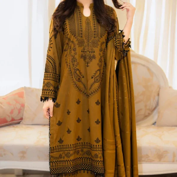 Unstitched Embroidered Dhanak Suit 3pc With Embroidered Dhanak Shawl