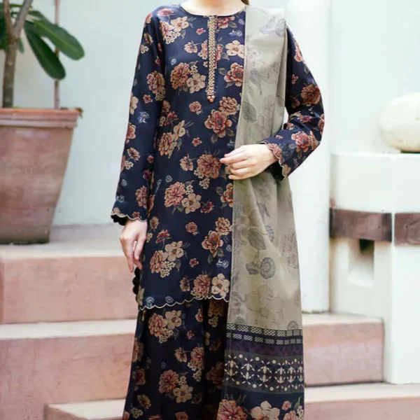 BQ-412 Digital Printed Dhanak Suit 3pc With Dhanak Digital Printed Dupatta