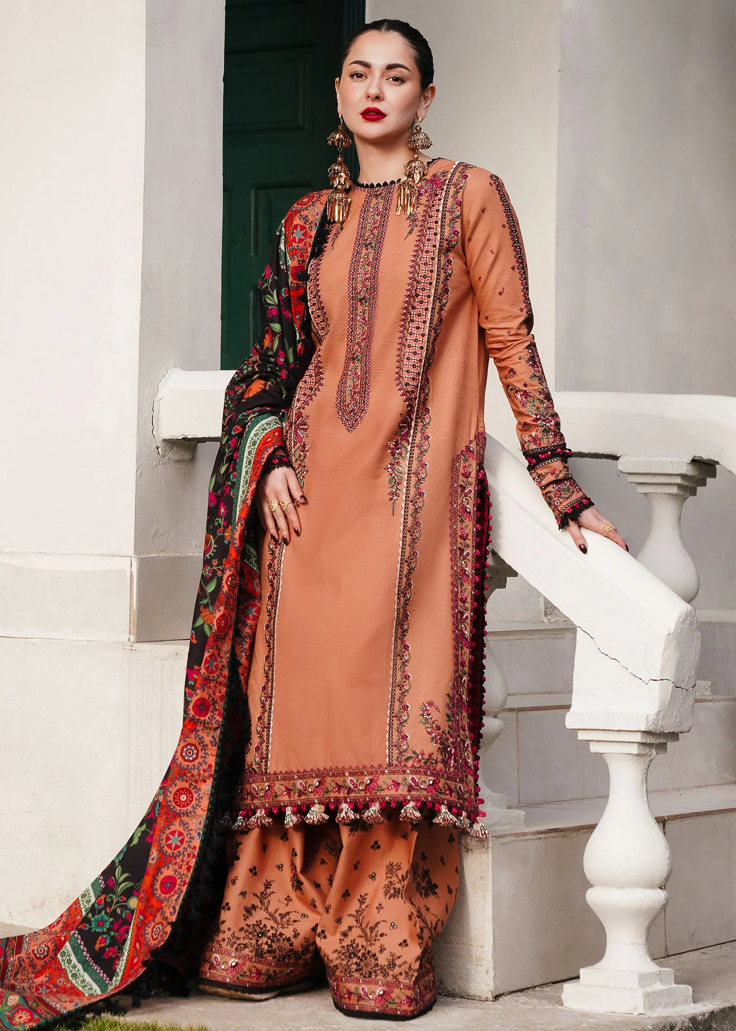 Unstitched Heavy Embroidered Dhanak Suit ( Printed Woolen Shawl )
