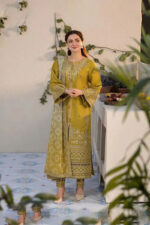 3 Piece Unstitched Heavy Embroidered Dhanak Suit with Printed Woolen Shawl