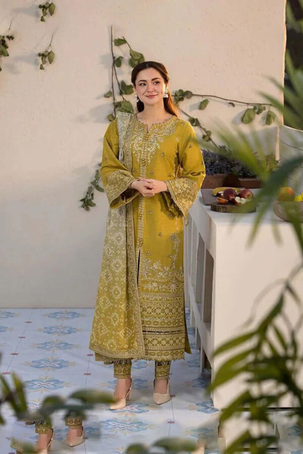 3 Piece Unstitched Heavy Embroidered Dhanak Suit with Printed Woolen Shawl