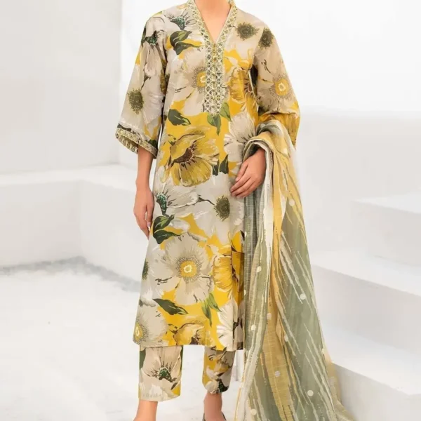 3 Piece Unstitched Embroidered Khaddar Suit ( Printed Khaddar Dupatta )